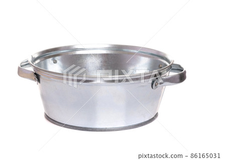 empty metal galvanized flat basin on white isolated background 86165031