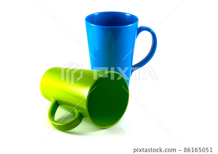 Green and blue cup isolate on white background Green and blue cup isolate on white background 86165051