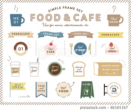 Cafe frame set Coffee decoration Decoration Ribbon frame Treating mug Takeout signboard 86165167