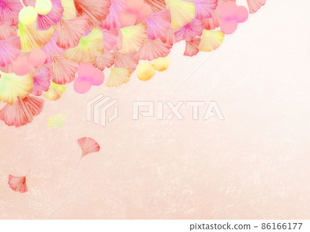 日本紙背景下水彩紅黃銀杏從樹枝上飄落的背景材料 86166177