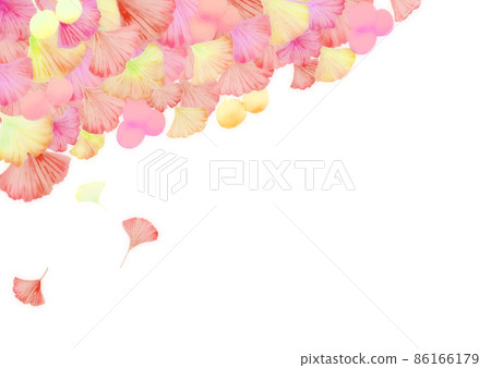 背景白色材料，水彩紅色和黃色銀杏從樹枝上飄揚，水平其他顏色可供選擇 86166179