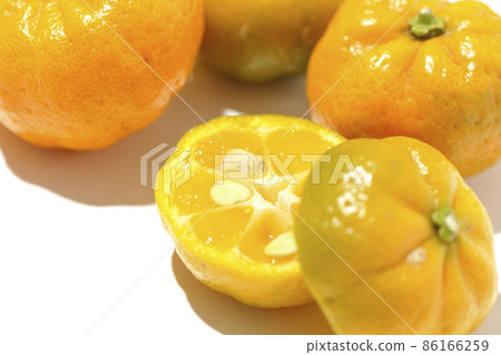 Shooting ripe sudachi on a white background 86166259