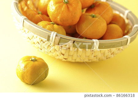 Ripe sudachi in a colander Ripe sudachi in a colander 86166318