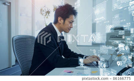 Data communication image with Japanese men Digital transformation Data communication image with Japanese men Digital transformation 86166775