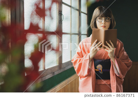 Red Edo Komon Kimono 86167371