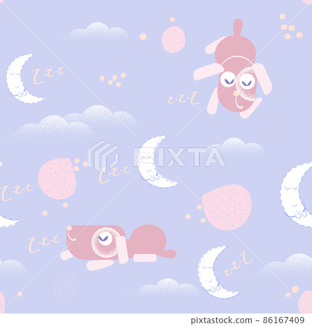 Sleeping month, sleeping puppy, seamless pattern Sleeping month, sleeping puppy, seamless pattern 86167409