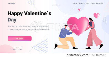 loving couple holding pink heart man woman in love celebrating happy valentines day horizontal 86167560