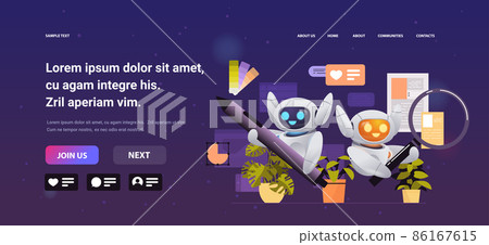 robots digital designers programmer and analyst team working together robotic developers optimizes software engineering 86167615