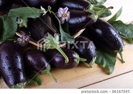 Eggplants on table Eggplants on table 86167845