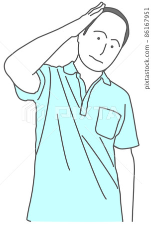 Illustration of a bald man in a shirt posing to think 86167951