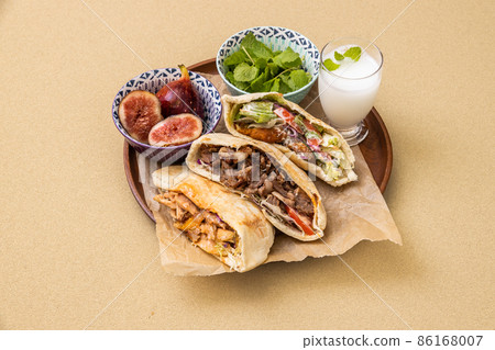 Middle Eastern food kebab sandwich 86168007