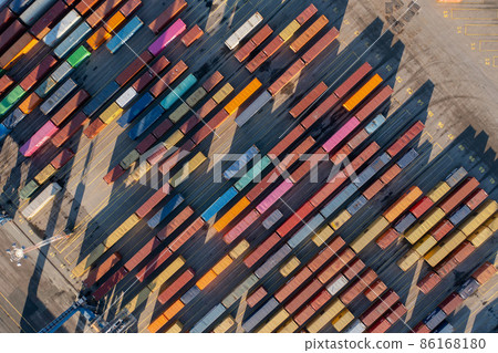 Aerial Top Down View of Multicolored Containers Aerial Top Down View of Multicolored Containers 86168180