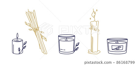 Magical symbols a set of candles esoteric boho mystical hand-drawn elements stone crystals. In gold and blue on a white background. Magical vector elements Magical symbols a set of candles esoteric boho mystical hand-drawn elements stone crystals. In gold and blue on a white background. Magical vector elements 86168799