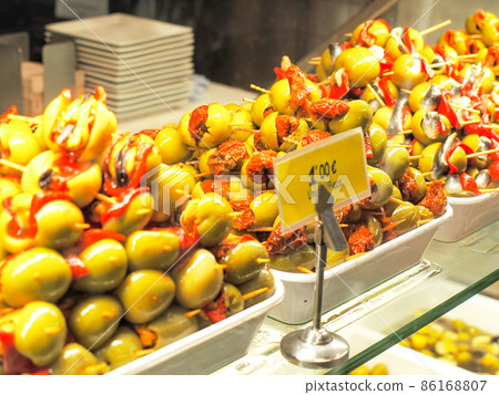 Pinchos in San Miguel Market, Madrid, Spain 86168807