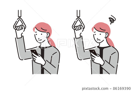 一位女商人在火車上看智能手機 86169390