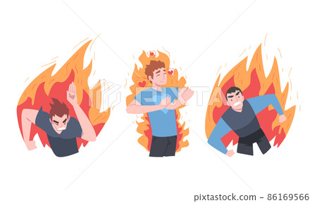 Burning Man Character Feeling Anger and Stress Vector Set Burning Man Character Feeling Anger and Stress Vector Set 86169566