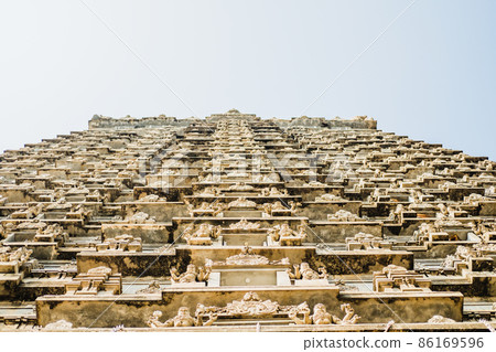 Elements close-up of the Gopura Temple Tower in Karnataka, India. Elements close-up of the Gopura Temple Tower in Karnataka, India. 86169596