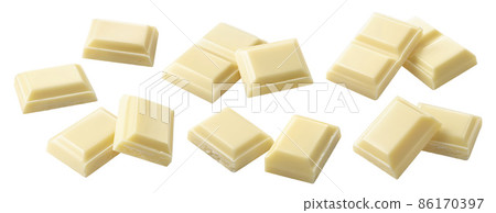 White chocolate set isolated on white background. Rectangular pieces 86170397