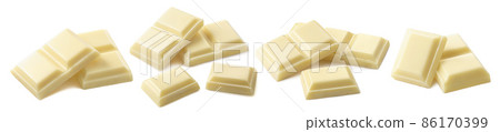 White chocolate bar pieces set isolated on white background 86170399
