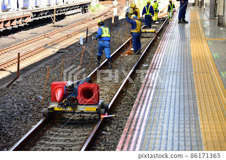 Rail maintenance work inside the station Rail maintenance work inside the station 86171365