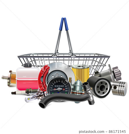Vector Metal Supermarket Basket with Car Spares 86171545