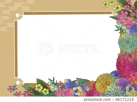Retro Japanese floral pattern gorgeous beautiful Japanese pattern background material handwritten illustration New Year's card material marriage plant pattern 86172228