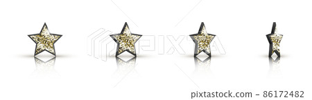 Set of 3d icons stars with golden glitter isolated on white background. Volumetric star is rotated at different angles. Vector illustration. Set of 3d icons stars with golden glitter isolated on white background. Volumetric star is rotated at different angles. Vector illustration. 86172482