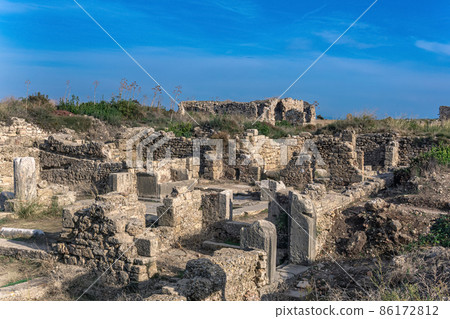 ruins of buildings in the ancient city of Side in the vicinity of modern Manavgat, Turkey 86172812