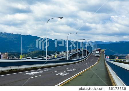 Scenery from the top of Lake Biwa Bridge Scenery from the top of Lake Biwa Bridge 86172886