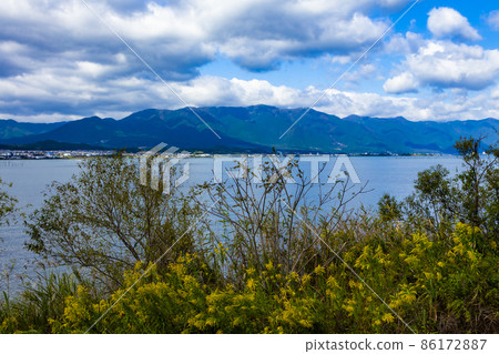 Scenery from the top of Lake Biwa Bridge Scenery from the top of Lake Biwa Bridge 86172887