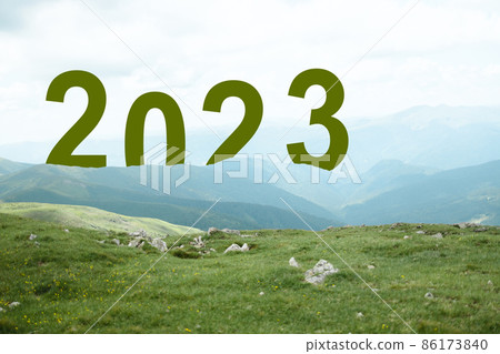 2023 New Year trip travel and future vision concept. Nature landscape with happy new year celebration in the beginning of 2022 for fresh and successful start 2023 New Year trip travel and future vision concept. Nature landscape with happy new year celebration in the beginning of 2022 for fresh and successful start 86173840