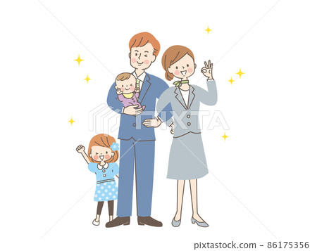 穿著西裝的笑臉父母和孩子 穿著西裝的笑臉父母和孩子 86175356