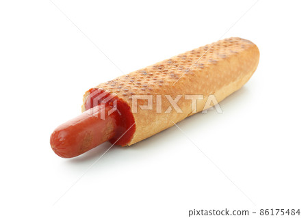 Tasty french hot dog isolated on white background Tasty french hot dog isolated on white background 86175484