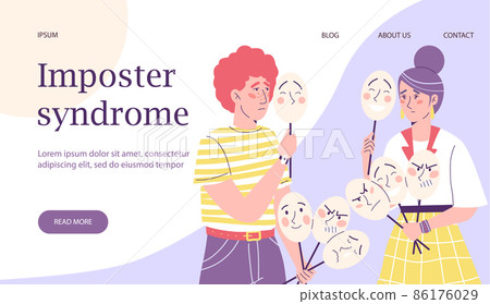 Imposter syndrome concept of website banner, flat vector illustration. Imposter syndrome concept of website banner, flat vector illustration. 86176029