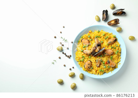 Concept of delicious food with Spanish Paella Concept of delicious food with Spanish Paella 86176213