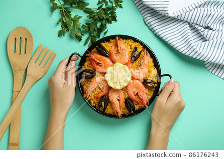 Concept of delicious food with Spanish Paella 86176243