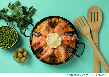 Concept of delicious food with Spanish Paella Concept of delicious food with Spanish Paella 86176244