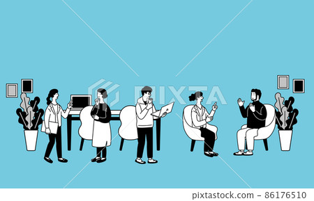 Simple illustrations of people working in free-address offices Simple illustrations of people working in free-address offices 86176510
