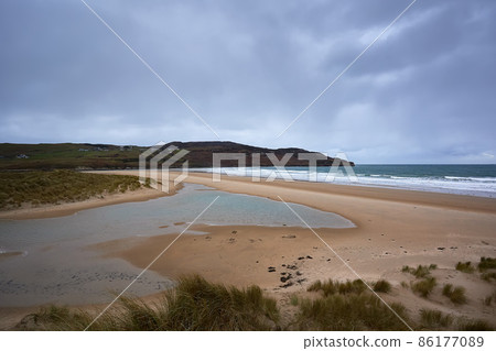 beach awarded for its cleanliness and conservation of the ecosystem Killahoey Strand near Dunfanaghy, Donegal, Ireland. wild atlantic way beach awarded for its cleanliness and conservation of the ecosystem Killahoey Strand near Dunfanaghy, Donegal, Ireland. wild atlantic way 86177089