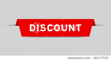 Red color inserted label with word discount on gray background 86177354