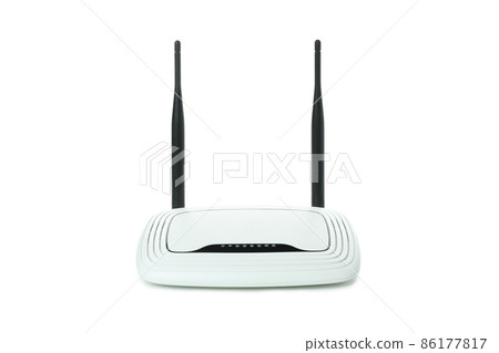 Wi-Fi router with external antennas isolated on white background Wi-Fi router with external antennas isolated on white background 86177817