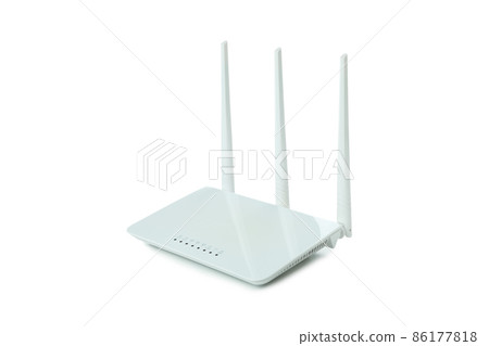 Wi-Fi router with external antennas isolated on white background Wi-Fi router with external antennas isolated on white background 86177818