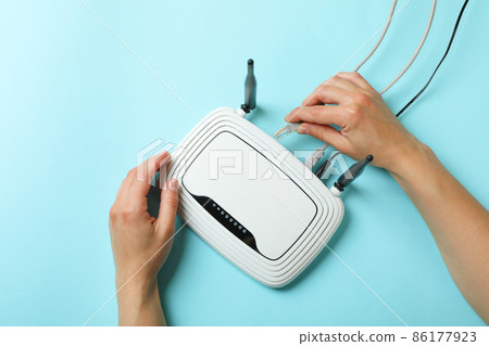 Wi - fi connection concept on blue background, top view 86177923