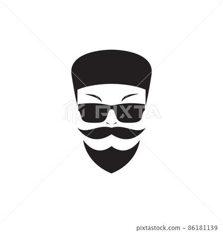 man hairstyle square with beard and sunglasses logo design vector graphic symbol icon sign illustration creative idea 86181139
