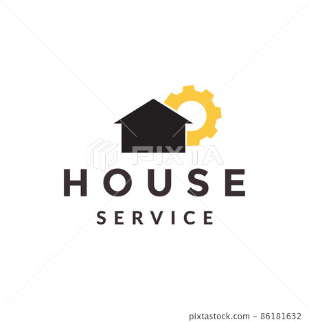 minimal home shape with gear services logo design vector graphic symbol icon sign illustration creative idea 86181632