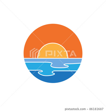 circle with view sunset sea colorful logo design vector graphic symbol icon sign illustration creative idea 86181687