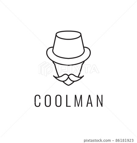 face line cool man with hat and mustache logo design vector graphic symbol icon sign illustration creative idea 86181923