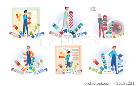 Soft mat in your home concept. Textile rolls, rugs or mats scroll, wrapped home cotton fabric 86182221