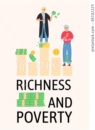 Richness and poverty concept. Happy rich man rejoices in prosperity and sad poor guy need money Richness and poverty concept. Happy rich man rejoices in prosperity and sad poor guy need money 86182225