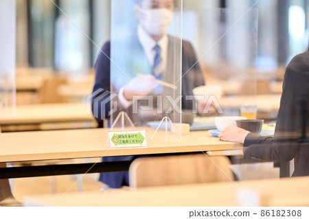 Employee cafeteria mask dinner image shooting cooperation "LINK FOREST" Employee cafeteria mask dinner image shooting cooperation "LINK FOREST" 86182308